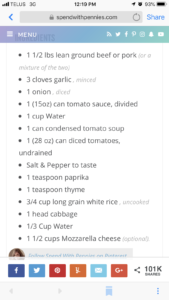 The ingredients list for SpendWithPennies' Crock Pot Cabbage Rolls Casserole