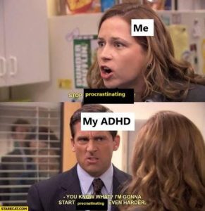 A picture of a scene in the office, ADHD joke